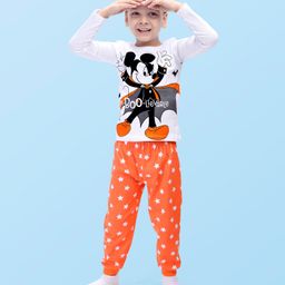 Babyhug Disney Single Jersey Knit Full Sleeves Mickey Mouse & Star Printed Night Suit - Coral & Grey-picture-46
