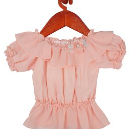 Tiny Girl Half Puffed Sleeves Floral Applique Detailed Top - Peach-picture-47