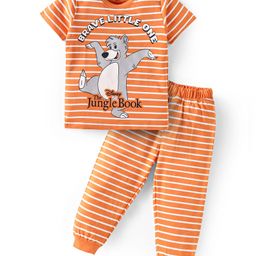 Babyhug Disney Single Jersey Knit Half Sleeves Night Suit With Balu Graphics - Orange-image-30