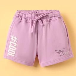 Olio Kids Cotton Knit Above Knee Length Shorts With Text Print - Mauve-picture-28