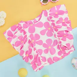 Pantaloons Junior Sleeveless Frill Detailed Floral Printed Top - Pink-picture-33