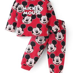Babyhug Disney Single Jersey Knit Full Sleeves Night Suit With Mickey Mouse Print - Red-image-35
