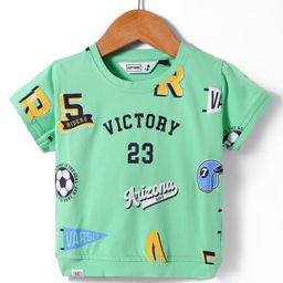 Ruff Lycra Knit Half Sleeves T-Shirt with Sports Theme Print - Green-image-73