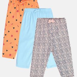 MINI KLUB Cotton Pack Of 3 Solid & Hearts Printed Pajamas - Orange Blue & Pink-image-82