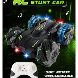 Fiddlerz Remote Control Stunt Car Double Sided Driving RC Stunt Drift Car Toy for Kids 4 Wheel Drive Remote Control Racing 360° Rotation Rechargeable Battery(Green Black)-19