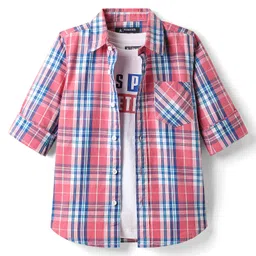 Pine Kids Cotton Woven Full Sleeves Checkered Shirt With T-Shirt - Multicolour-picture-21