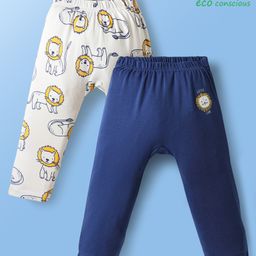 Babyoye 100% Cotton Knit Full Length Diaper Leggings With Animal Print Pack Of 2 - Navy Blue & White-image-44