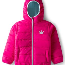 Babyhug Woven Full Sleeves Hooded Padded Jacket With Alphabet Patch - Pink-picture-21
