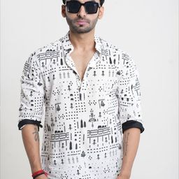 Style Matters Men Standard Fit Abstract Printed Band Collar Cotton Casual Shirt-image-59
