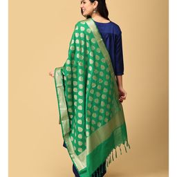 The Mom Store Silk Three Fourth Sleeves Solid Maternity Kurta With Nursing Access & Salwar With Foil Printed Dupatta Set - Blue image 3