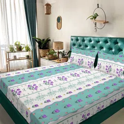 Myntra Elegant Homes Green Floral 300 TC King Bedsheet with 2 Pillow Covers-picture-47
