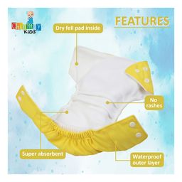 Chinmay Kids Cloth Diaper Adjustable Reusable Washable Printed Button Diaper With Insert - Yellow image 3