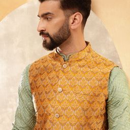 Anouk Olive Geometric Embroidered Straight Kurta With Pyjamas And Nehru Jacket-picture-44