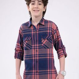 Monte Carlo Boys Tartan Checked Spread Collar Roll-Up Sleeves Cotton Casual Shirt-picture-31