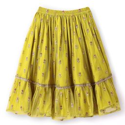 Babyhug Sleeveless Embroidered Choli with Net Tiered Embroidered Lehenga and Dupatta Set - Lime image 5