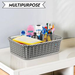 Kuber Industries Grey Self Design Pack of 2 Small Multi-Purpose Basket For Storage image 2