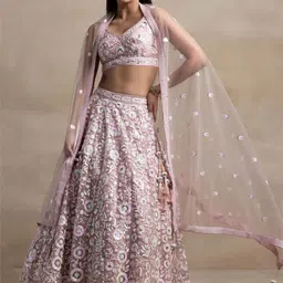 FABPIXEL Embroidered Sequinned Semi-Stitched Lehenga & Unstitched Blouse With Dupatta-20
