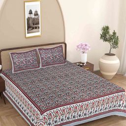 VANI E Red & Grey Printed Pure Cotton 180TC King Bedsheet Set- 2.28 m x 4.57 m-7