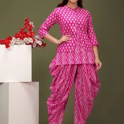 Gujari Women Leheriya Printed Layered Pure Cotton Kurta with Dhoti Pants-28