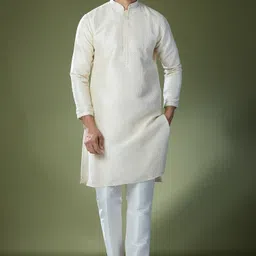 RNG Safawala Men Ethnic Motifs Embroidered Regular Thread Work Dupion Silk Kurta with Trousers-picture-9