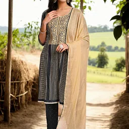 Anouk Women Ethnic Motifs Embroidered Regular Thread Work Pure Cotton Kurta with Trousers & With Dupatta-image-15