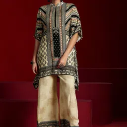 Libas Art Ethnic Motifs Printed Mandarin Collar Kimono Sleeves Kaftan Tunic With Palazzo-17