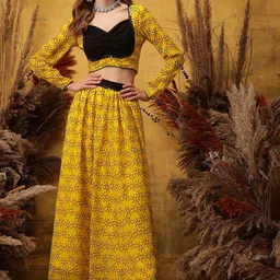 indo street Printed Top With Flared Skirt-41