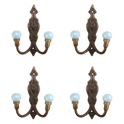 Indianshelf Turquoise Blue & Brown 4 Pieces Textured Wall Hooks-43