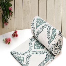 RRC Green & White Floral Printed AC Room 210 GSM Cotton Double Bed Dohar-picture-40