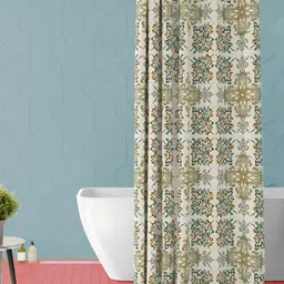 ArtzFolio Cream & Green Floral Printed Waterproof Shower Curtain-image-39