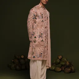 KALPRAAG Men Ethnic Motifs Embroidered Regular Sequinned Kurta with Patiala & With Dupatta image 3