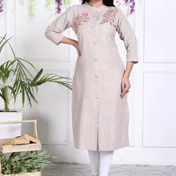 ASANSHI Floral Embroidered Mandarin Collar Cotton Straight Kurta-picture-26