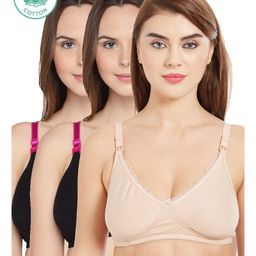 Inner Sense Antimicrobial Maternity Nursing Bra Pack of 3 - Black Pink-image-8