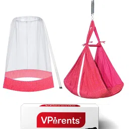 VParents Small Dots Baby Swing Cradle With Mosquito Net & Spring - Red-picture-1
