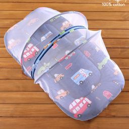 Babyhug Cotton Bedding Set with Mosquito Net City Buzz Print - Navy Blue-16
