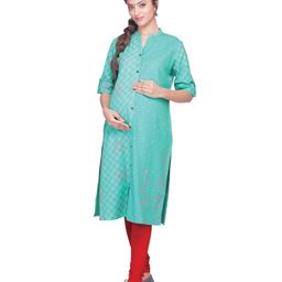Kriti Half Sleeves Maternity Ethnic Wear Kurta Floral Print  - Green-image-24