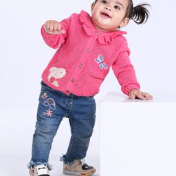Babyoye Full Sleeves Front Open Sweater - Pink-image-22