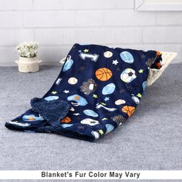 Babyhug Sherin & Poly Wool All Season Blanket Ball Print - Navy Blue (Blanket's Fur Color May Vary)-image-63