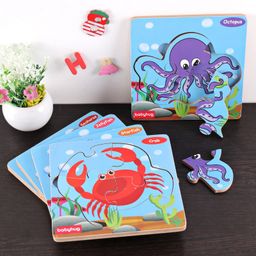 Babyhug Aquatic Jigsaw Wooden Board Puzzle Set of 5 - 4 Pieces Each-18