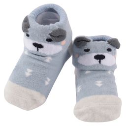 Yellow Bee Cartoon Dog Face Design Ankle Length Socks - Blue-image-70