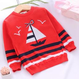 Simply Full Sleeves Sweater Boat Design - Red-image-42