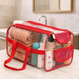 Kuber Industries Red & Transparent Waterproof Travel Toiletry Bag-24