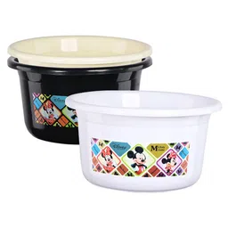 Kuber Industries White & Black 3 Pieces Disney Check Printed Light Weight Bath Tubs-8