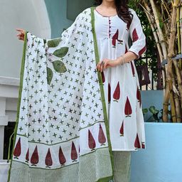 VASUPRADA Women Floral Printed Regular Pure Cotton Kurta with Trousers & With Dupatta-image-40