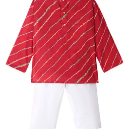 JAV CREATIONS Boys Leheriya Printed Mandarin Collar Pure Cotton Kurta With Pyjamas-image-99