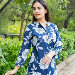 Moda Rapido Women Floral Print Mandarin Collar Cotton Top-picture-29