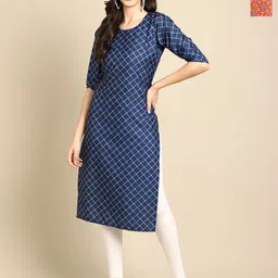 Anouk Rustic Selection Of 2 Checked Round Neck Straight Kurtas-image-66
