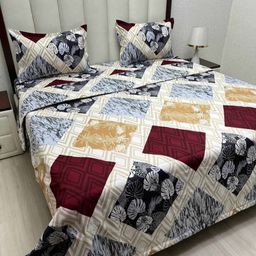 Pure Decor Beige & Blue Floral Polycotton 4 Piece Double King Fine Bedding Set-image-49