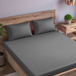 Trance Home Linen Grey Printed Cotton 300 TC Fitted Single Bedsheet Set-1.82 m x 76.2 cm-image-91