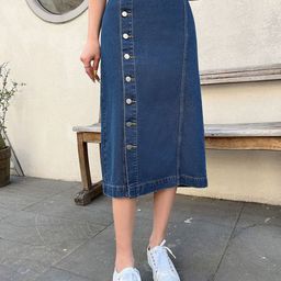 CORSICA High Waist Straight Denim Skirt-image-70